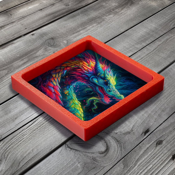 3D Printed Dice Tray - Rainbow Dragon Board Game Tabletop Gaming Gifts Accessories, RPG D&D Dice