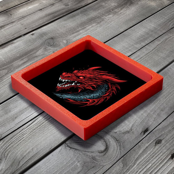 3D Printed Dice Tray - Red Dragon Board Game Tabletop Gaming Gifts Accessories, RPG D&D Dice