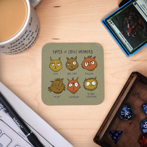 Coaster - Cats and Coffee Mug Coaster Board Game Tabletop Gaming Gifts Accessories, RPG D&D Dice