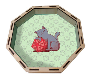 Dice Tray - Cat with D20 Board Game Tabletop Gaming Gifts Accessories, RPG D&D Dice