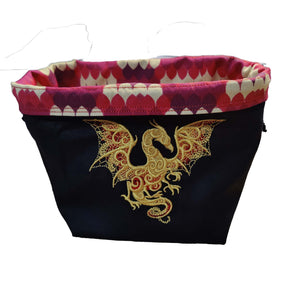 Embroidered Dice Bag - Golden Dragon Board Game Tabletop Gaming Gifts Accessories, RPG D&D Dice